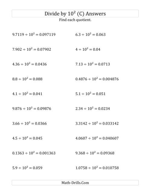 The Dividing Decimals by 10<sup>2</sup> (C) Math Worksheet Page 2