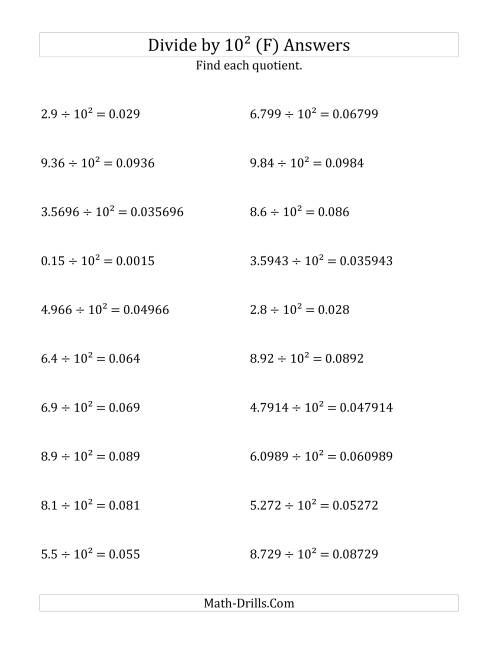 The Dividing Decimals by 10<sup>2</sup> (F) Math Worksheet Page 2