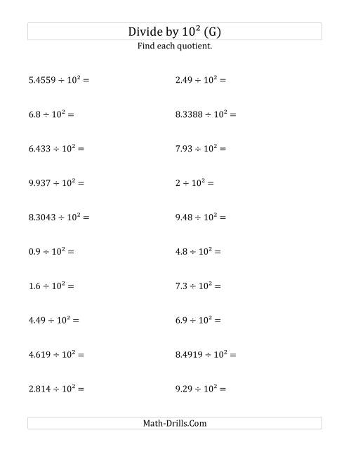 The Dividing Decimals by 10<sup>2</sup> (G) Math Worksheet