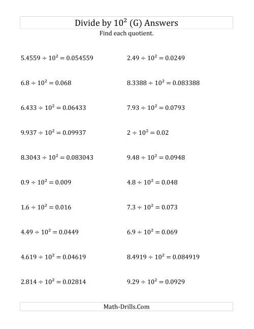 The Dividing Decimals by 10<sup>2</sup> (G) Math Worksheet Page 2