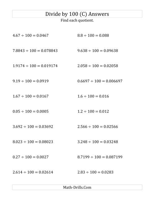 The Dividing Decimals by 100 (C) Math Worksheet Page 2