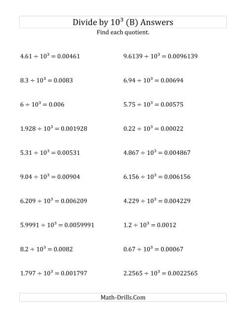 The Dividing Decimals by 10<sup>3</sup> (B) Math Worksheet Page 2
