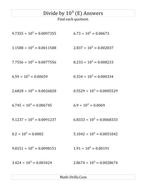 The Dividing Decimals by 10<sup>3</sup> (E) Math Worksheet Page 2