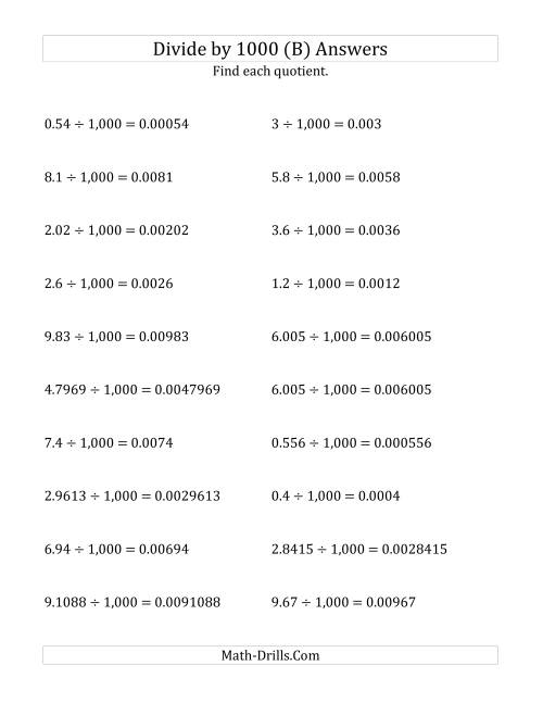 The Dividing Decimals by 1,000 (B) Math Worksheet Page 2