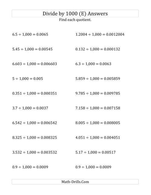 The Dividing Decimals by 1,000 (E) Math Worksheet Page 2