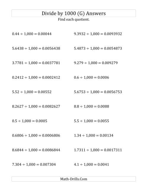 The Dividing Decimals by 1,000 (G) Math Worksheet Page 2