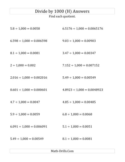 The Dividing Decimals by 1,000 (H) Math Worksheet Page 2