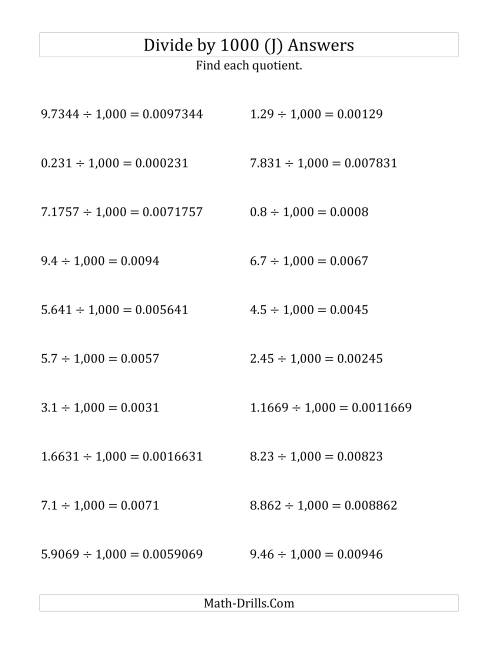 The Dividing Decimals by 1,000 (J) Math Worksheet Page 2
