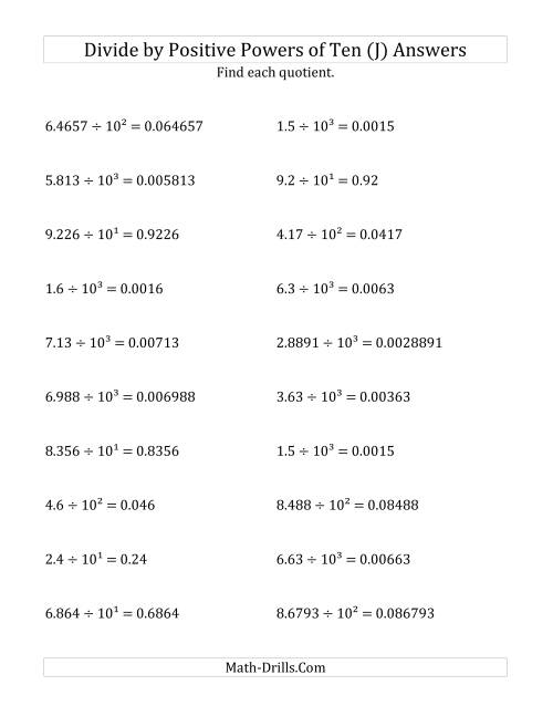 The Dividing Decimals by Positive Powers of Ten (Exponent Form) (J) Math Worksheet Page 2
