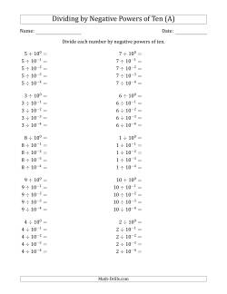 Learning to Divide Numbers (Range 1 to 10) by Negative Powers of Ten in Exponent Form