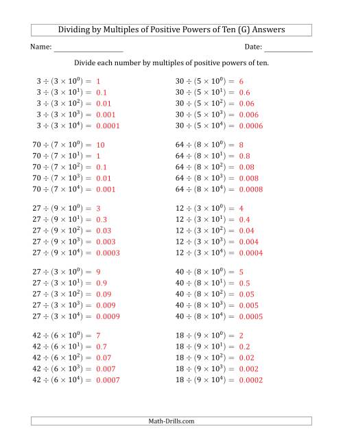 The Learning to Divide Numbers (Quotients Range 1 to 10) by Multiples of Positive Powers of Ten in Exponent Form (G) Math Worksheet Page 2