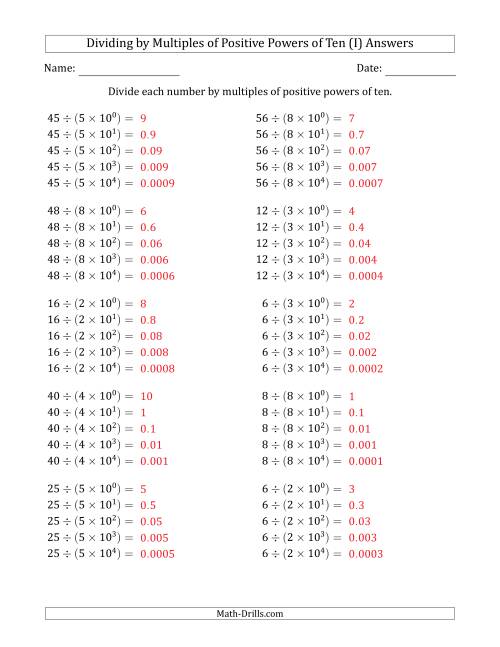 The Learning to Divide Numbers (Quotients Range 1 to 10) by Multiples of Positive Powers of Ten in Exponent Form (I) Math Worksheet Page 2