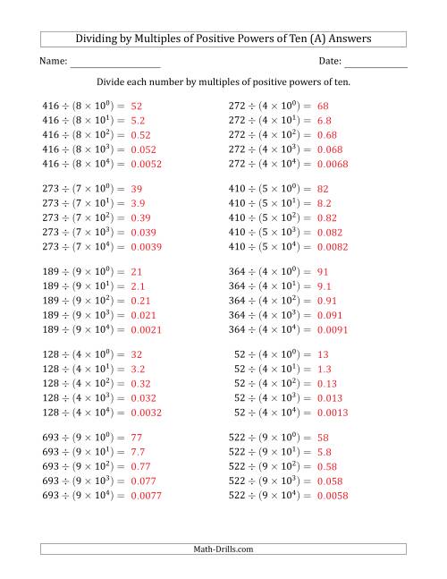 The Learning to Divide Numbers (Quotients Range 10 to 99) by Multiples of Positive Powers of Ten in Exponent Form (A) Math Worksheet Page 2