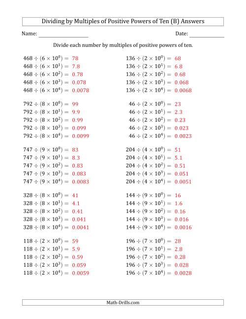 The Learning to Divide Numbers (Quotients Range 10 to 99) by Multiples of Positive Powers of Ten in Exponent Form (B) Math Worksheet Page 2