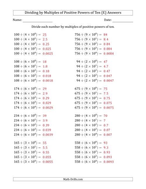 The Learning to Divide Numbers (Quotients Range 10 to 99) by Multiples of Positive Powers of Ten in Exponent Form (E) Math Worksheet Page 2