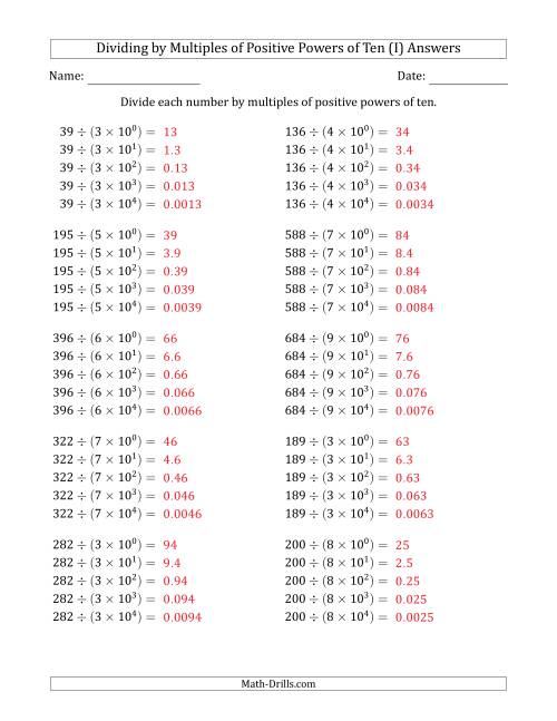 The Learning to Divide Numbers (Quotients Range 10 to 99) by Multiples of Positive Powers of Ten in Exponent Form (I) Math Worksheet Page 2