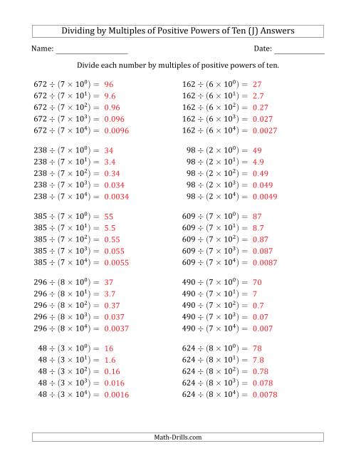 The Learning to Divide Numbers (Quotients Range 10 to 99) by Multiples of Positive Powers of Ten in Exponent Form (J) Math Worksheet Page 2