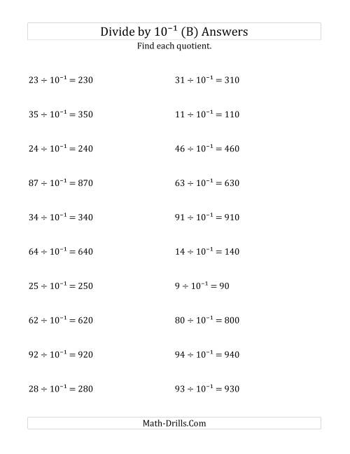 The Dividing Whole Numbers by 10<sup>-1</sup> (B) Math Worksheet Page 2