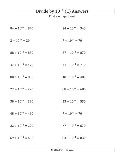 The Dividing Whole Numbers by 10<sup>-1</sup> (C) Math Worksheet Page 2