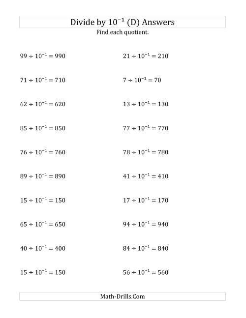 The Dividing Whole Numbers by 10<sup>-1</sup> (D) Math Worksheet Page 2