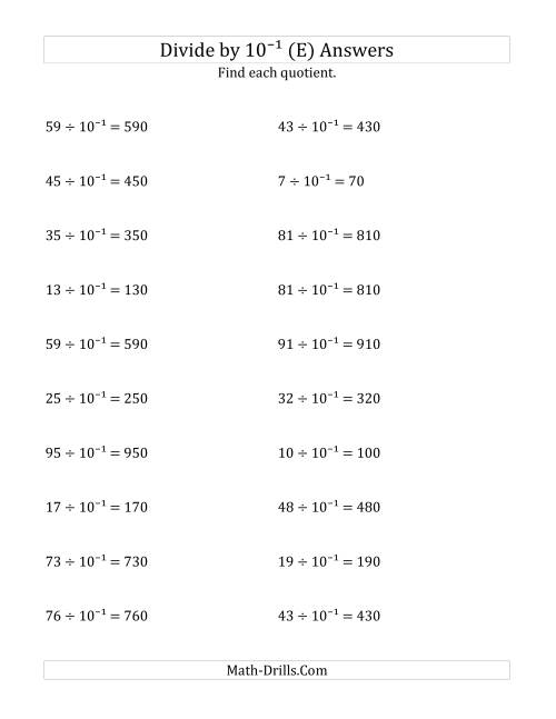 The Dividing Whole Numbers by 10<sup>-1</sup> (E) Math Worksheet Page 2