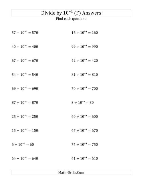 The Dividing Whole Numbers by 10<sup>-1</sup> (F) Math Worksheet Page 2