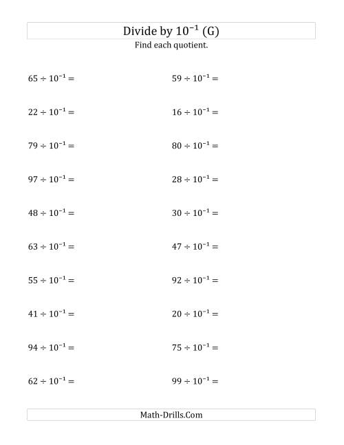 The Dividing Whole Numbers by 10<sup>-1</sup> (G) Math Worksheet