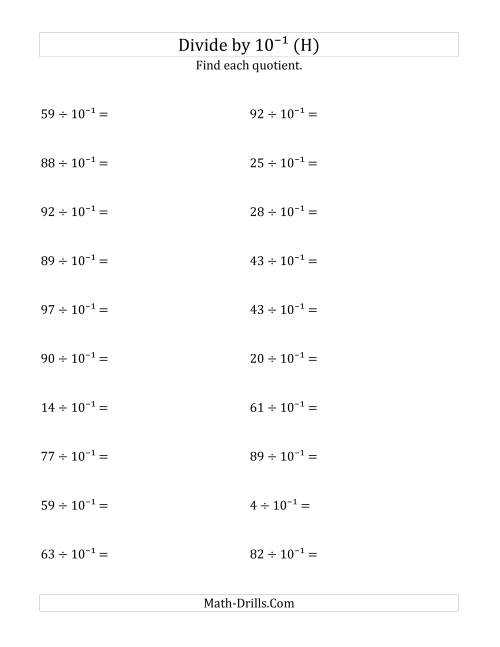 The Dividing Whole Numbers by 10<sup>-1</sup> (H) Math Worksheet