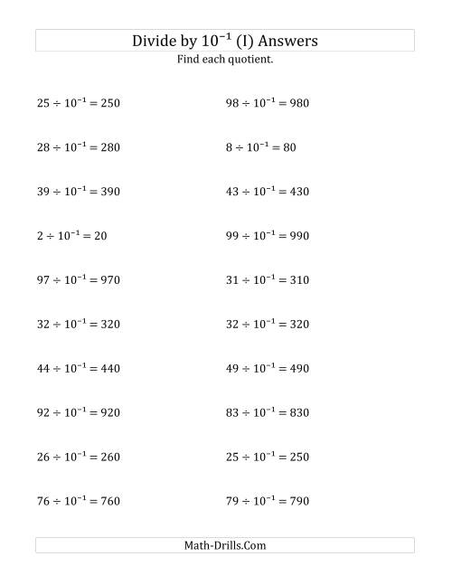 The Dividing Whole Numbers by 10<sup>-1</sup> (I) Math Worksheet Page 2