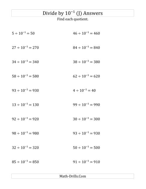 The Dividing Whole Numbers by 10<sup>-1</sup> (J) Math Worksheet Page 2