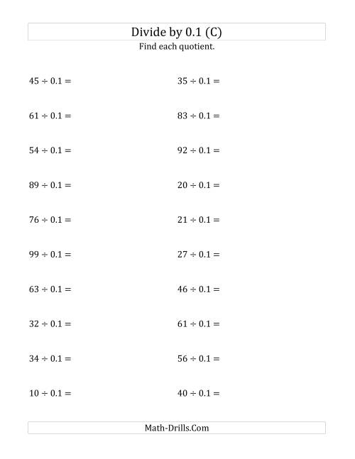The Dividing Whole Numbers by 0.1 (C) Math Worksheet
