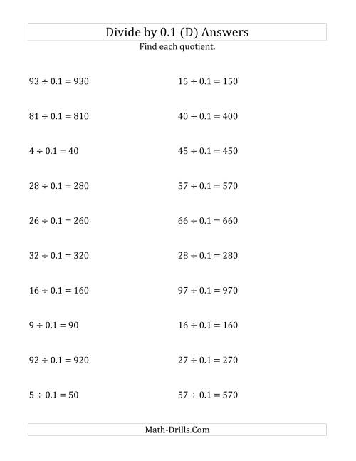 The Dividing Whole Numbers by 0.1 (D) Math Worksheet Page 2
