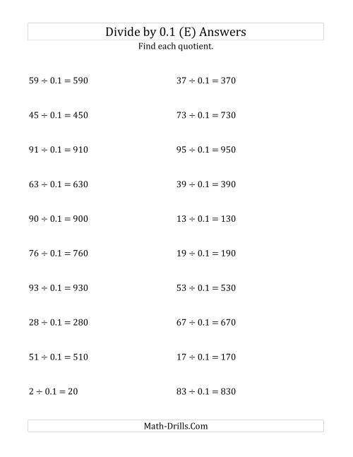 The Dividing Whole Numbers by 0.1 (E) Math Worksheet Page 2