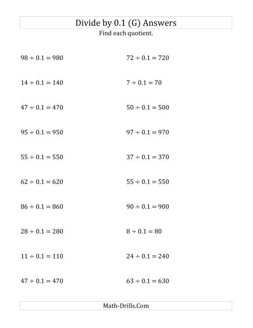 The Dividing Whole Numbers by 0.1 (G) Math Worksheet Page 2