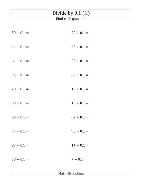 The Dividing Whole Numbers by 0.1 (H) Math Worksheet