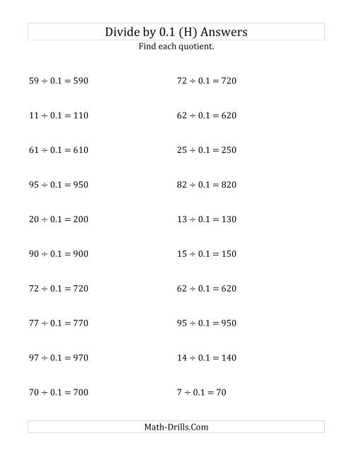 The Dividing Whole Numbers by 0.1 (H) Math Worksheet Page 2