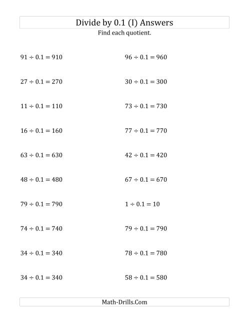 The Dividing Whole Numbers by 0.1 (I) Math Worksheet Page 2