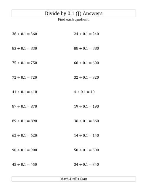 The Dividing Whole Numbers by 0.1 (J) Math Worksheet Page 2
