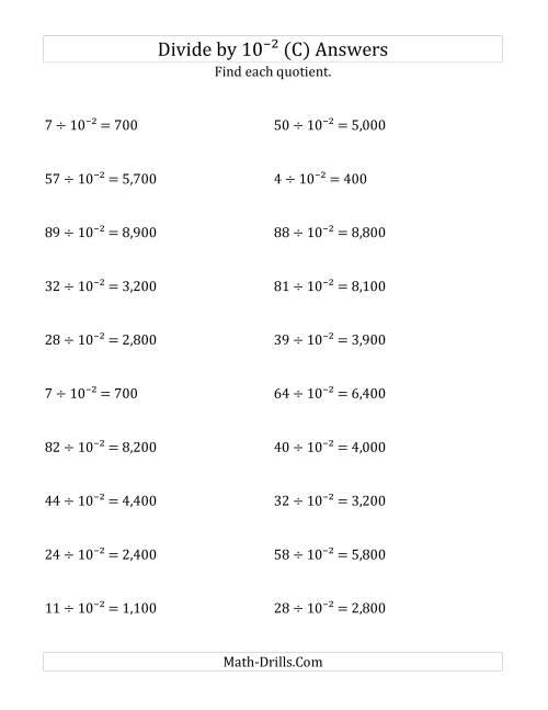 The Dividing Whole Numbers by 10<sup>-2</sup> (C) Math Worksheet Page 2