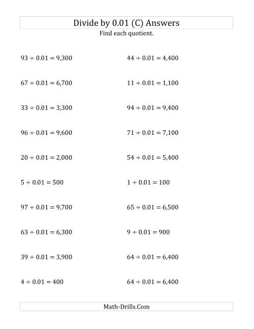 The Dividing Whole Numbers by 0.01 (C) Math Worksheet Page 2