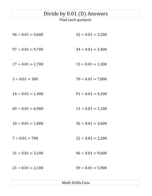 The Dividing Whole Numbers by 0.01 (D) Math Worksheet Page 2