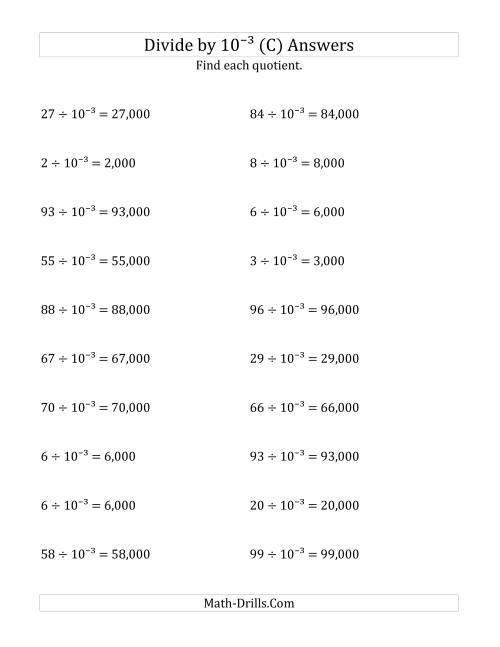 The Dividing Whole Numbers by 10<sup>-3</sup> (C) Math Worksheet Page 2