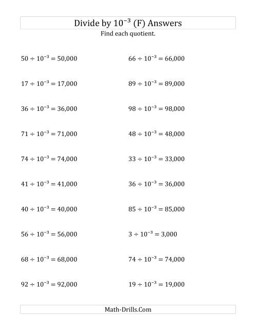 The Dividing Whole Numbers by 10<sup>-3</sup> (F) Math Worksheet Page 2
