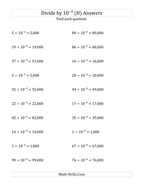 The Dividing Whole Numbers by 10<sup>-3</sup> (H) Math Worksheet Page 2
