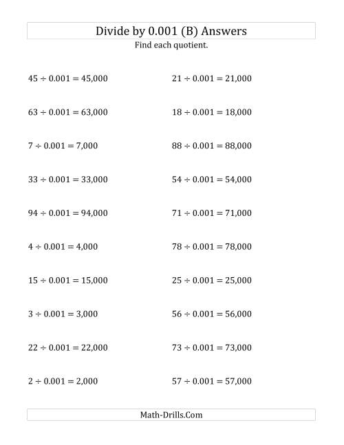 The Dividing Whole Numbers by 0.001 (B) Math Worksheet Page 2