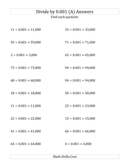 The Dividing Whole Numbers by 0.001 (All) Math Worksheet Page 2