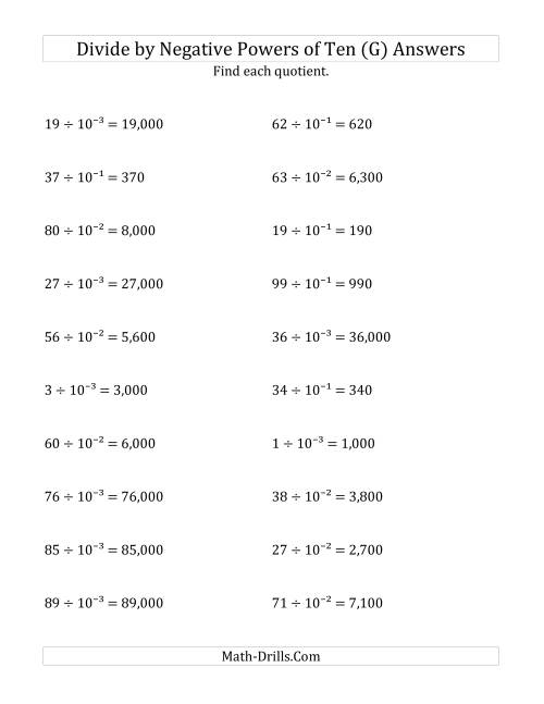 The Dividing Whole Numbers by Negative Powers of Ten (Exponent Form) (G) Math Worksheet Page 2