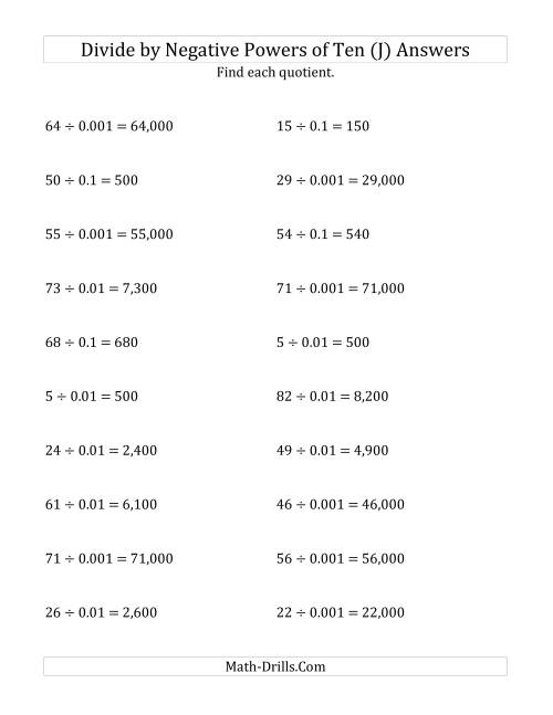 The Dividing Whole Numbers by Negative Powers of Ten (Standard Form) (J) Math Worksheet Page 2