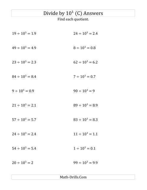 The Dividing Whole Numbers by 10<sup>1</sup> (C) Math Worksheet Page 2