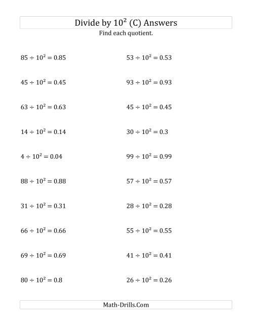 The Dividing Whole Numbers by 10<sup>2</sup> (C) Math Worksheet Page 2
